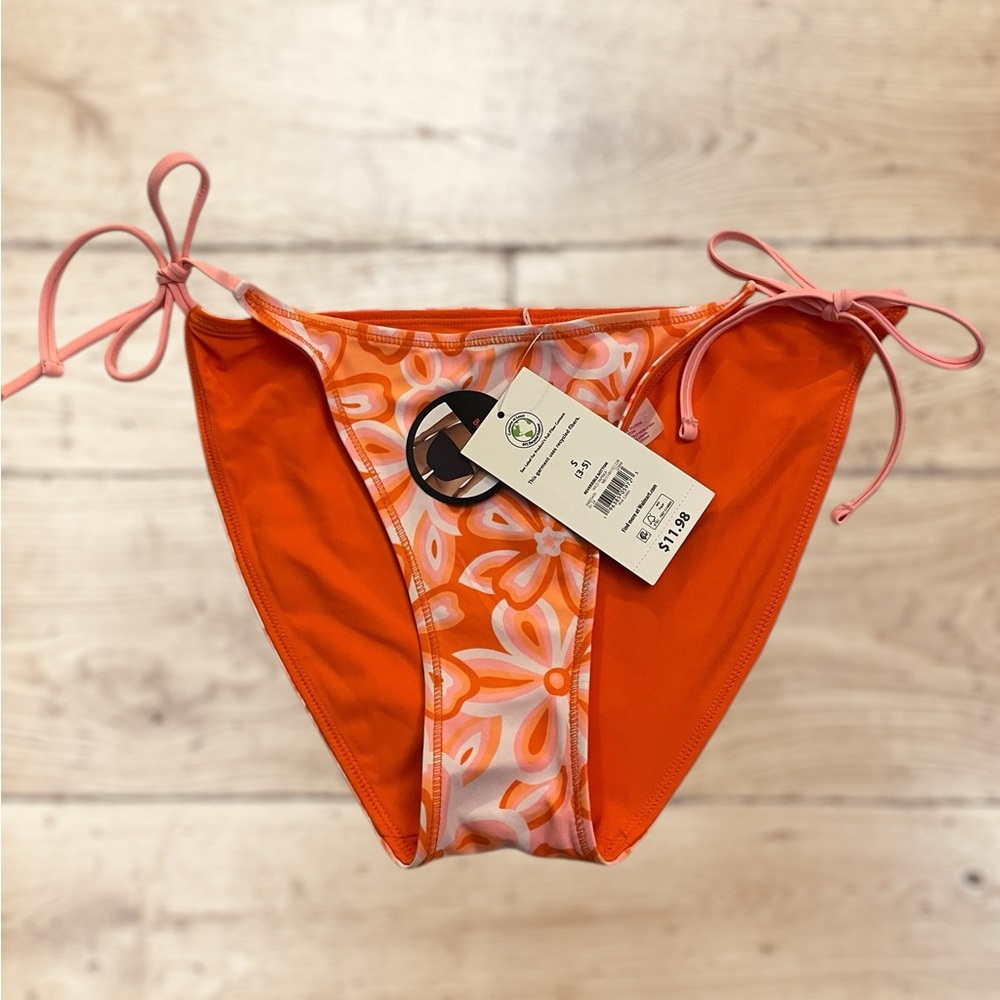 BNWT No Boundaries Orange and Pink Floral Bikini Bottom with Adjustable Ties
